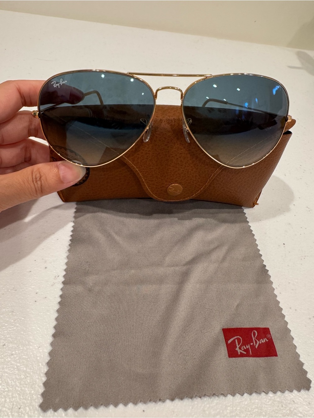 Ray-Ban Gold Frame Blue Gradient Aviator Sunglasses